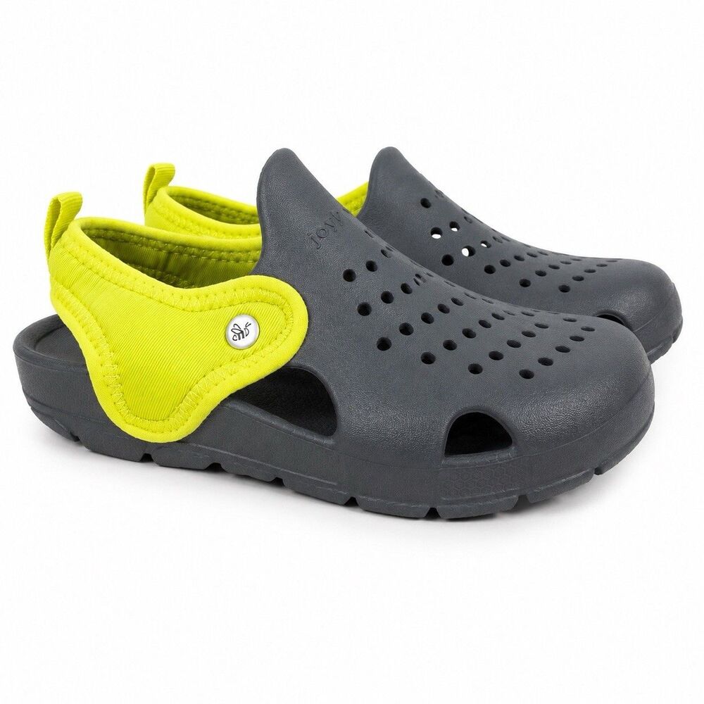 Joybees Kids C12 Gray Neon Yellow Clogs Water Shoes Slip On Sandals Lightweight